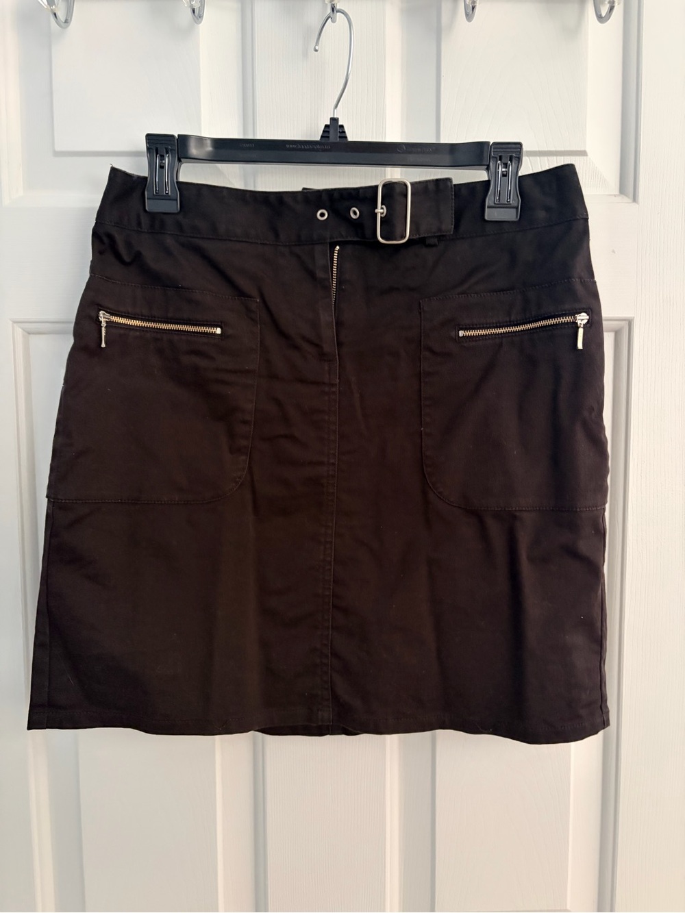 Ann Taylor black Belted A-Line Skirt with Zip Pockets